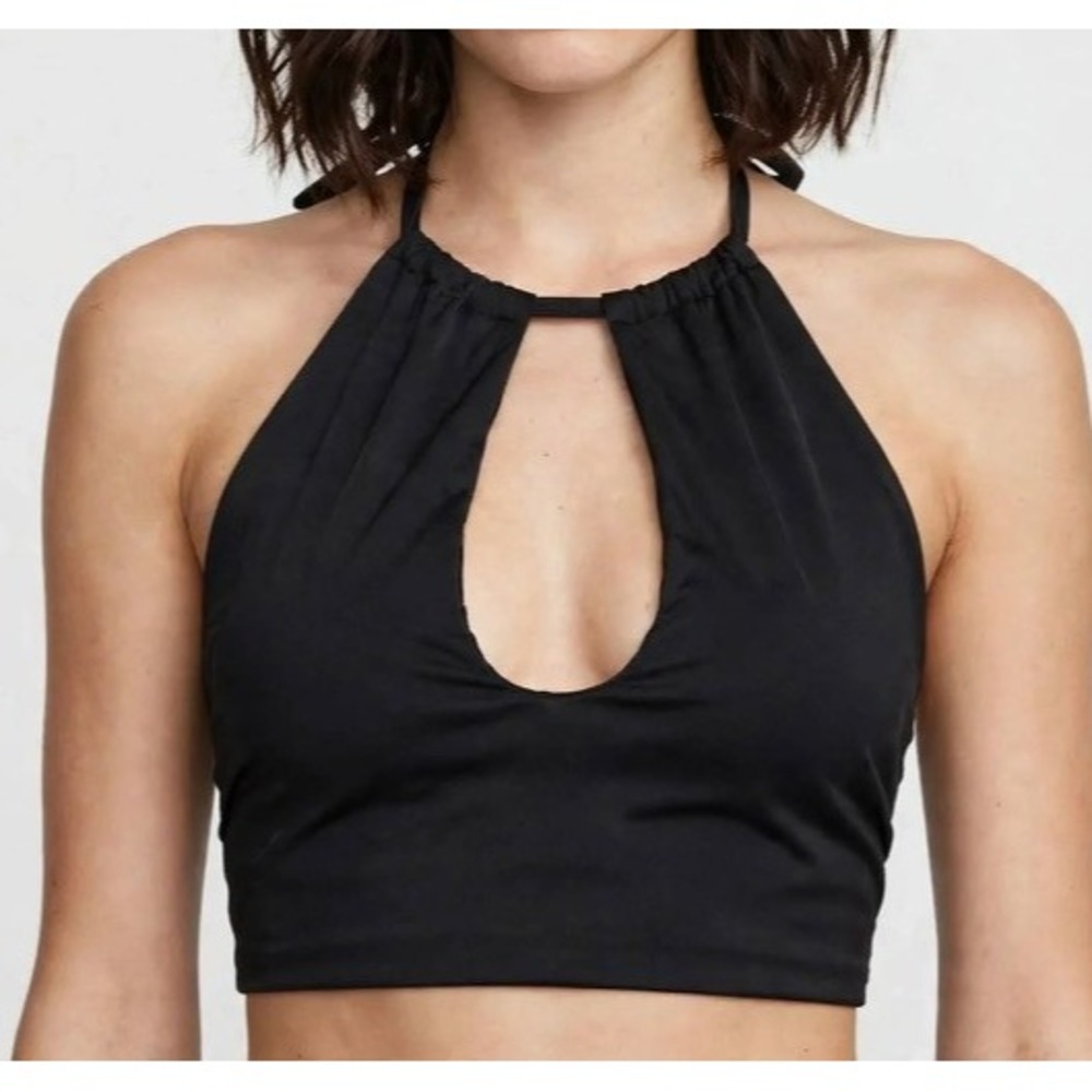 Asos Design Black Halter Swim Bikini Top US Sz 24 Retro Sexy Beach Vacation NWT
